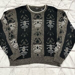 Vintage 80s 90s Grandpa Geometric Knit Sweater All Over Print Crazy Mens Sz XL